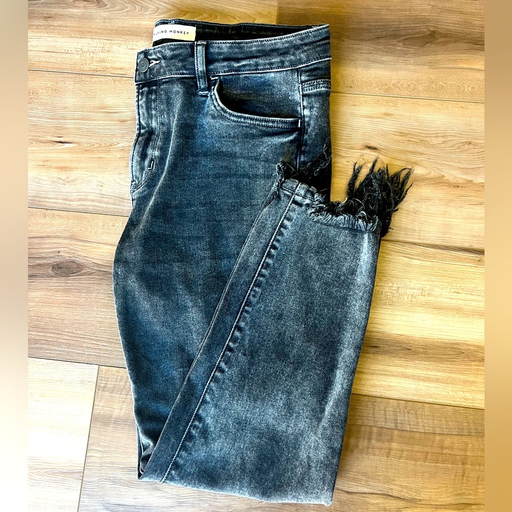 Flying Monkey Black Distressed Stretch High Waist Jeans Size:32